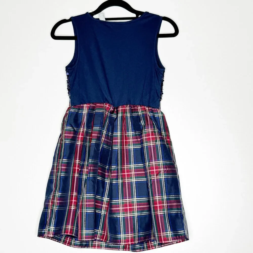 NEW The Children’s Place Matching Family Sequin Plaid Dress Girls Size 7/8 M